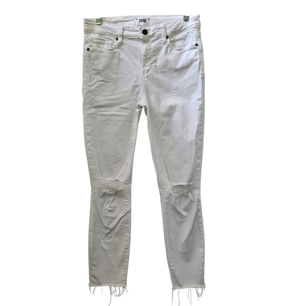 Paige Verdugo Crop‎ Jeans Women's 30x25.5 Arctica Destructed Stretch Mid Raw Hem
